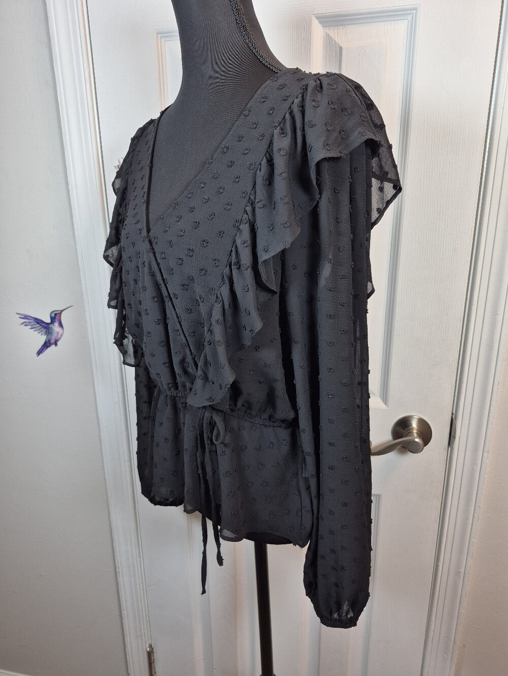 So Black Swiss Dot Sheer Ruffle Top Vamp Romantic Dark Coquette L - Picture 3 of 6